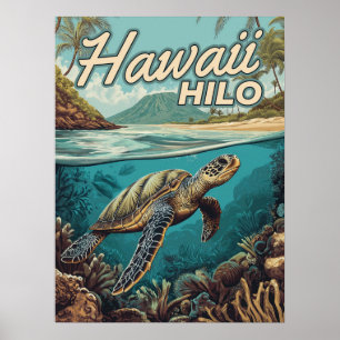 Hilo Hawaii Big Island Retro Tropische Küste Poster