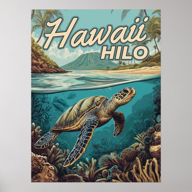 Hilo Hawaii Big Island Retro Tropische Küste Poster (Vorne)