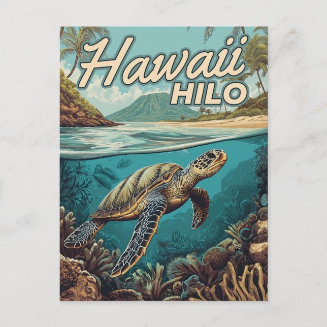Hilo Hawaii Big Island Retro Tropische Küste Postkarte (Vorderseite)