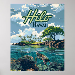 Hilo Hawaii Big Island Schildkrötenstrand Vintage Poster