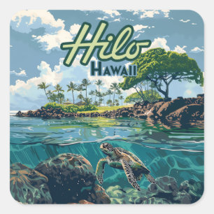 Hilo Hawaii Big Island Schildkrötenstrand Vintage Quadratischer Aufkleber