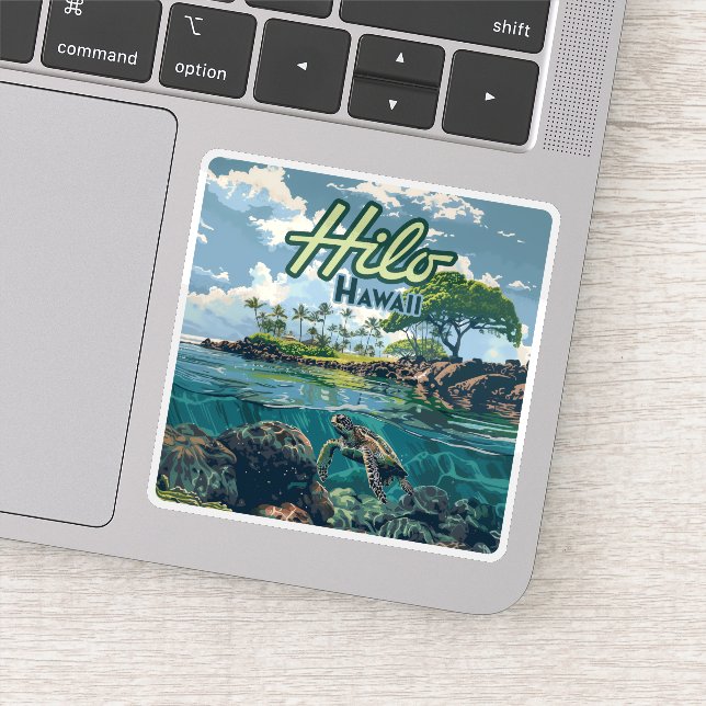 Hilo Hawaii Big Island Turtle Beach Vintag Aufkleber (Detail)