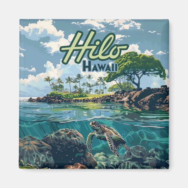 Hilo Hawaii Big Island Turtle Beach Vintag Magnet (Vorne)
