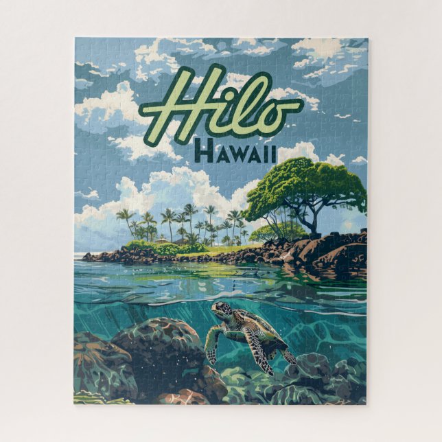 Hilo Hawaii Big Island Turtle Beach Vintag Puzzle (Vertikal)