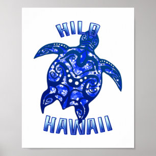 Hilo Hawaii Vacation Tribal Turtle Poster