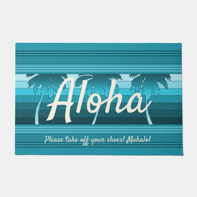 Hilo Hawaiian Palms Striped Aloha Aquamarin Fußmatte (Vorderseite)