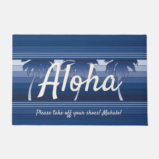 Hilo Hawaiian Palms Striped Aloha Navy Fußmatte (Vorderseite)