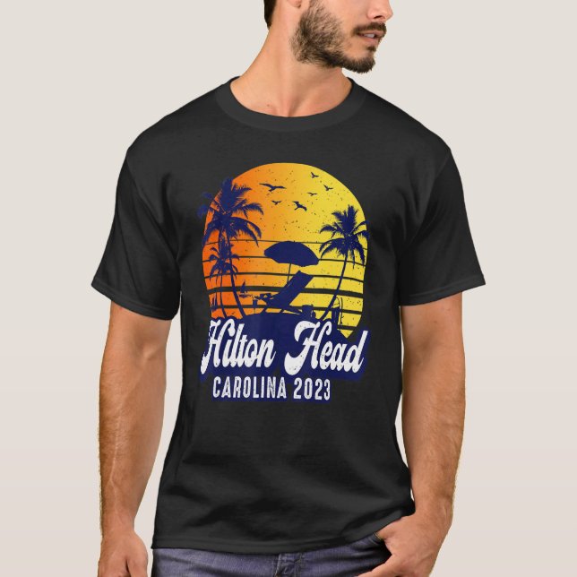 Hilton Head 2023 Carolina Sunset Beach Retro T-Shirt (Vorderseite)