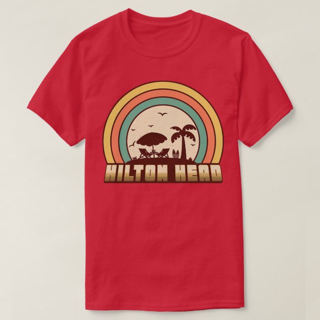 Hilton Head Beach Retro Sunset Style T-Shirt (Design vorne)