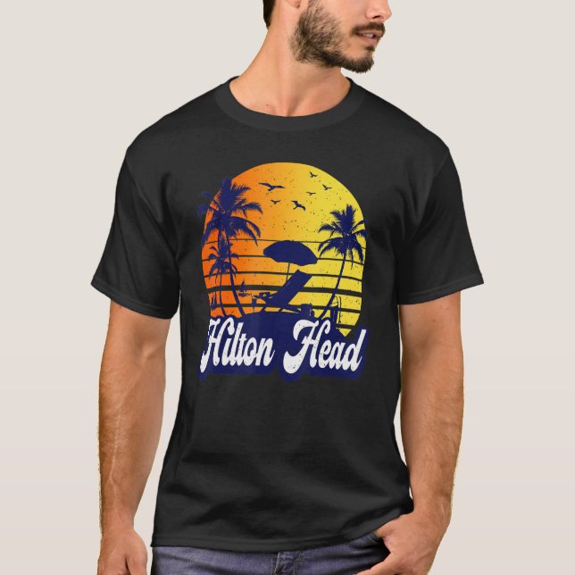 Hilton Head Carolina Sunset Beach Retro T-Shirt (Vorderseite)