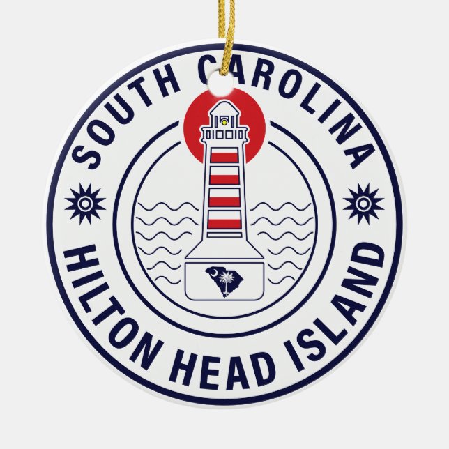 Hilton Head Island Lighthouse Retro Sunset Keramik Ornament (Vorne)