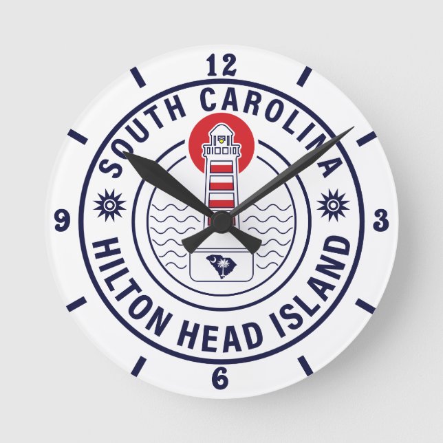 Hilton Head Island Lighthouse Retro Sunset Runde Wanduhr (Vorderseite)