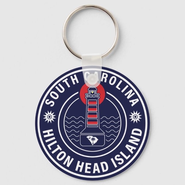 Hilton Head Island Lighthouse Retro Sunset Schlüsselanhänger (Vorderseite)