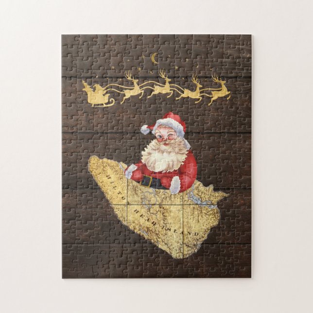 Hilton Head Island Map mit Santa und Reindeer Puzzle (Vertikal)