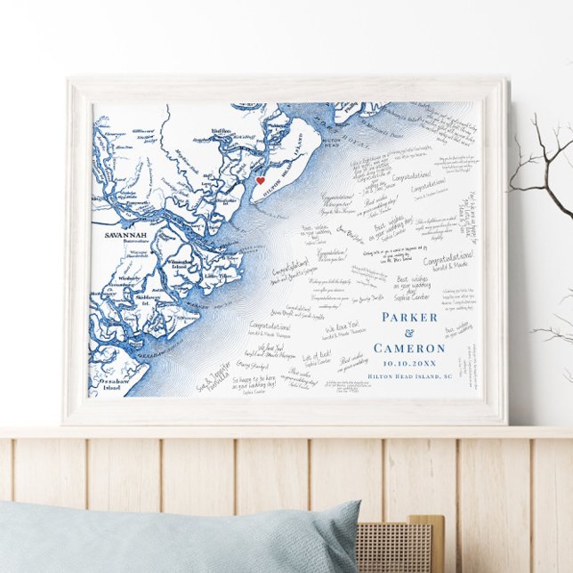 Hilton Head Island Map Wedbook Poster (Hilton Head Island SC map Alternative Guest Book Poster for guests to sign by Coastal Map Designs
)