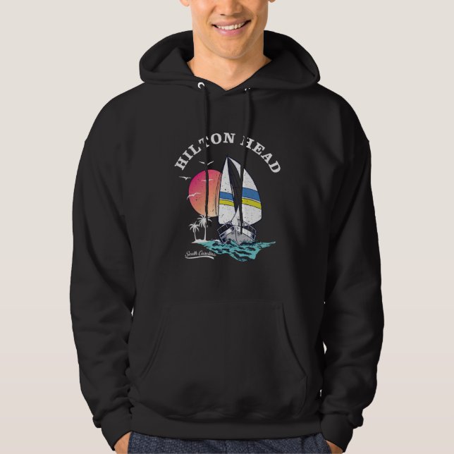 Hilton Head Island Sailboat Ocean Palm Trees Sunse Hoodie (Vorderseite)