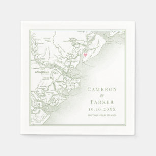 Hilton Head Island SC Karte Elegant Sage Hochzeit Serviette