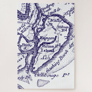 Hilton Head Island SC Vintag Karte #2 Navy Blue Puzzle