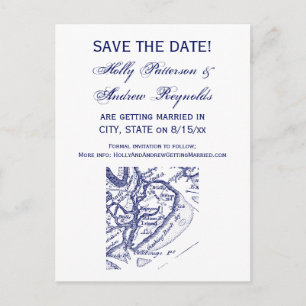 Hilton Head Island SC Vintag Map Navy Blue Ankündigungspostkarte