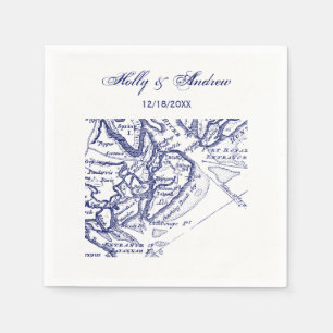 Hilton Head Island SC Vintag Map Navy Blue Serviette
