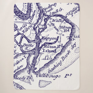 Hilton Head Island SC Vintag Map Navy Blue Sherpadecke