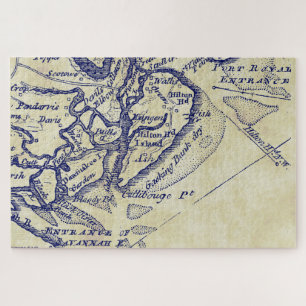 Hilton Head Island SC Vintag Map Navy Blue TS Puzzle