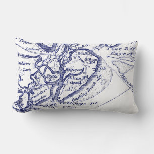 Hilton Head Island SC Vintage Karte Navy Blau Lendenkissen