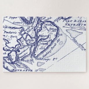 Hilton Head Island SC Vintage Karte Navy Blau Puzzle
