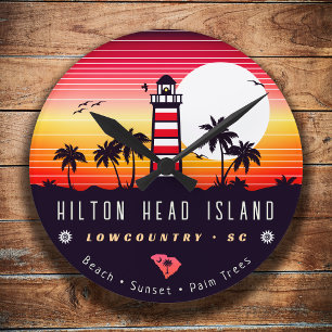 Hilton Head Leuchtturm SC Retro Sunset Souvenirs Runde Wanduhr