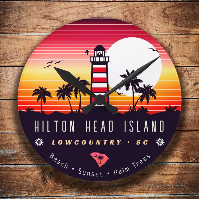Hilton Head Leuchtturm SC Retro Sunset Souvenirs Runde Wanduhr (Von Creator hochgeladen)