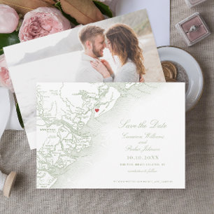 Hilton Head SC Karte Elegant Sage Green Wedding