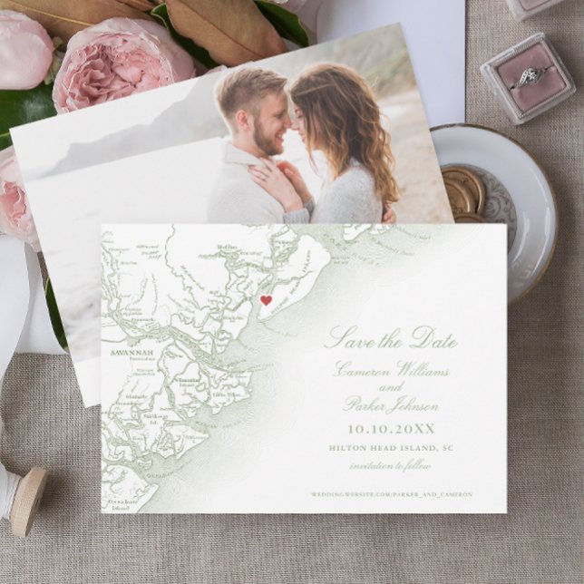 Hilton Head SC Karte Elegant Sage Green Wedding (Hilton Head Map Photo Save the Date in Elegant Sage Green by Coastal Map Designs)