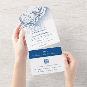 Hilton Head SC Karte Elegante Navy-Hochzeit