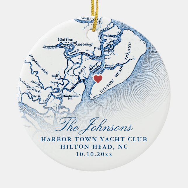Hilton Head SC Map Hochzeitliches Foto Weihnachten Keramik Ornament (Vorne)