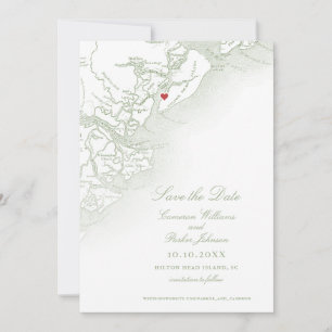 Hilton Head SC Map Sage Green Elegant Wedding Save The Date