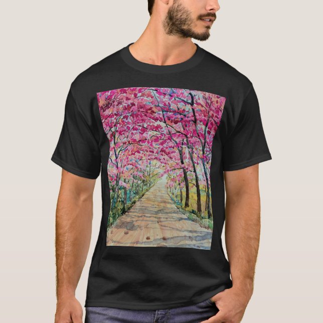 Himalaya Cherry Roadside Wasserfarbenwelt T-Shirt (Vorderseite)