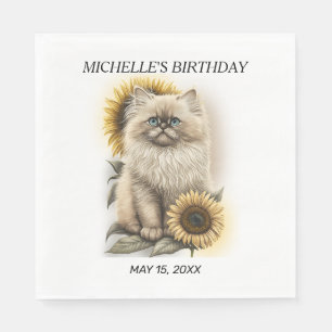 Himalayan-Kätzchen-Katze Sonnenblumen Geburtstagsn Serviette