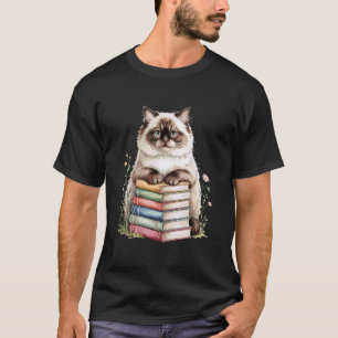 Himalayan Katze Bücherwurm Blumen Buch Lesebücher T-Shirt