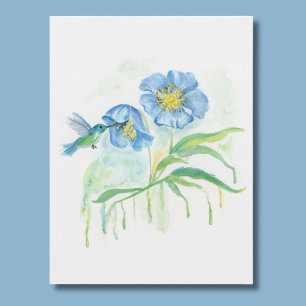 Himalayanische Blaue Mohnblume mit Kolibri Postkarte