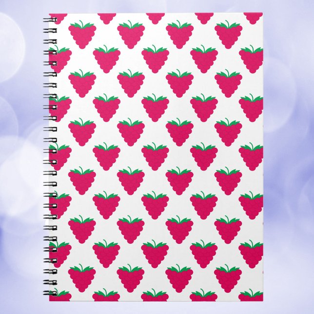 Himbeer-Frucht-Beeren-Muster Notizblock (A notebook with a pattern of pink raspberries)