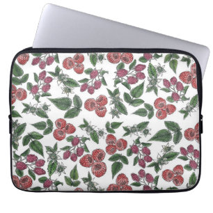 Himbeer-Frucht-Blätter-Illustrationsmuster Laptopschutzhülle