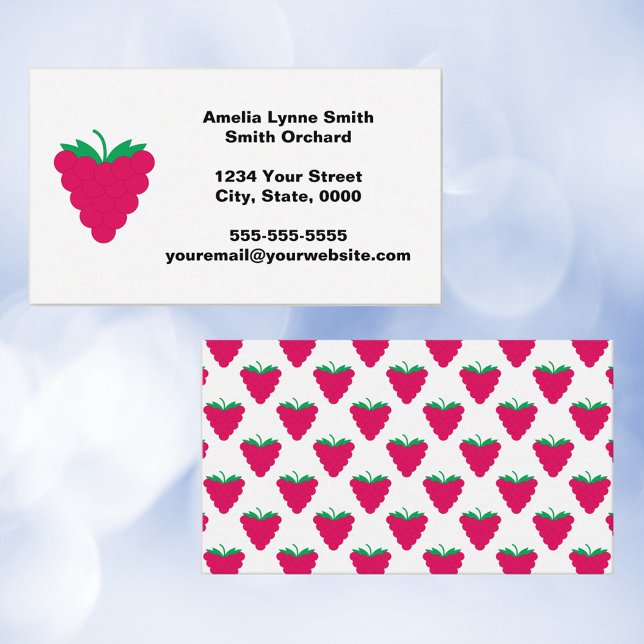 Himbeer-Frucht-Rosa-Personalisierung Visitenkarte (A business card with a raspberry theme and text you can personalize.)