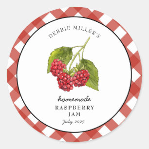 Himbeer-Jam-Gingham-Glas Runder Aufkleber