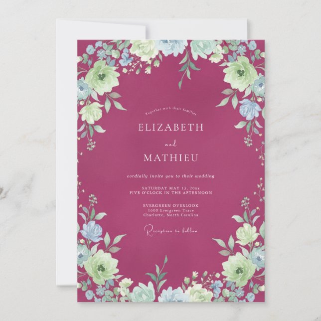 Himbeer-Minzblatt-Hochzeit Einladung (Vorderseite)