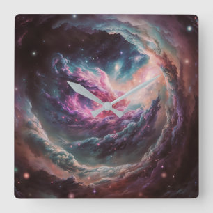 Himbeer-Nebel - Lebendige kosmische Kunst Quadratische Wanduhr