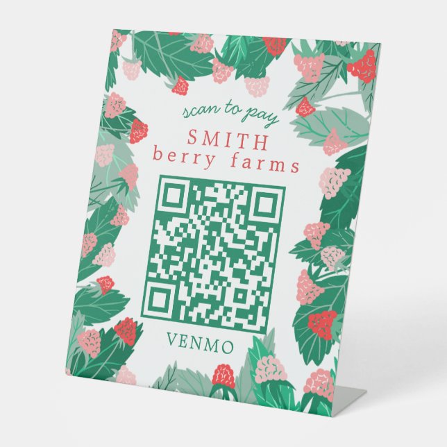 Himbeer-Patch SCAN TO PAY CUSTOM QR-Code  Sockelschild (Vorderseite)