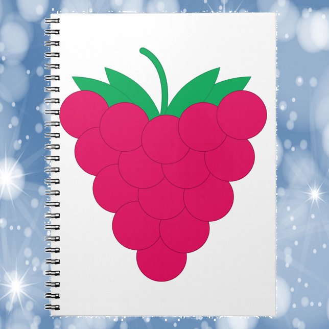 Himbeer Pink Berry Notizblock (A notebook with a graphic of a pink raspberry with a green stem.)