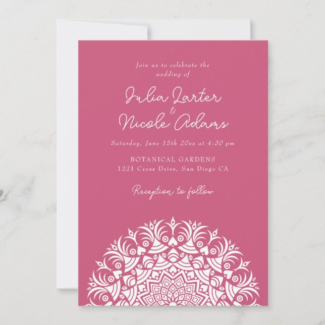 Himbeer-Rosa-Abstract-Mandala-Hochzeit Einladung (Vorderseite)
