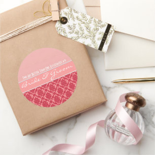 Himbeer-Rosa Damast-Hochzeit Runder Aufkleber