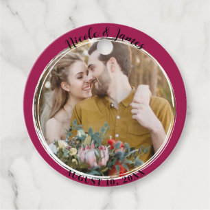 Himbeer-Rosa Minimal Trendy Runde Foto Hochzeit Geschenkanhänger